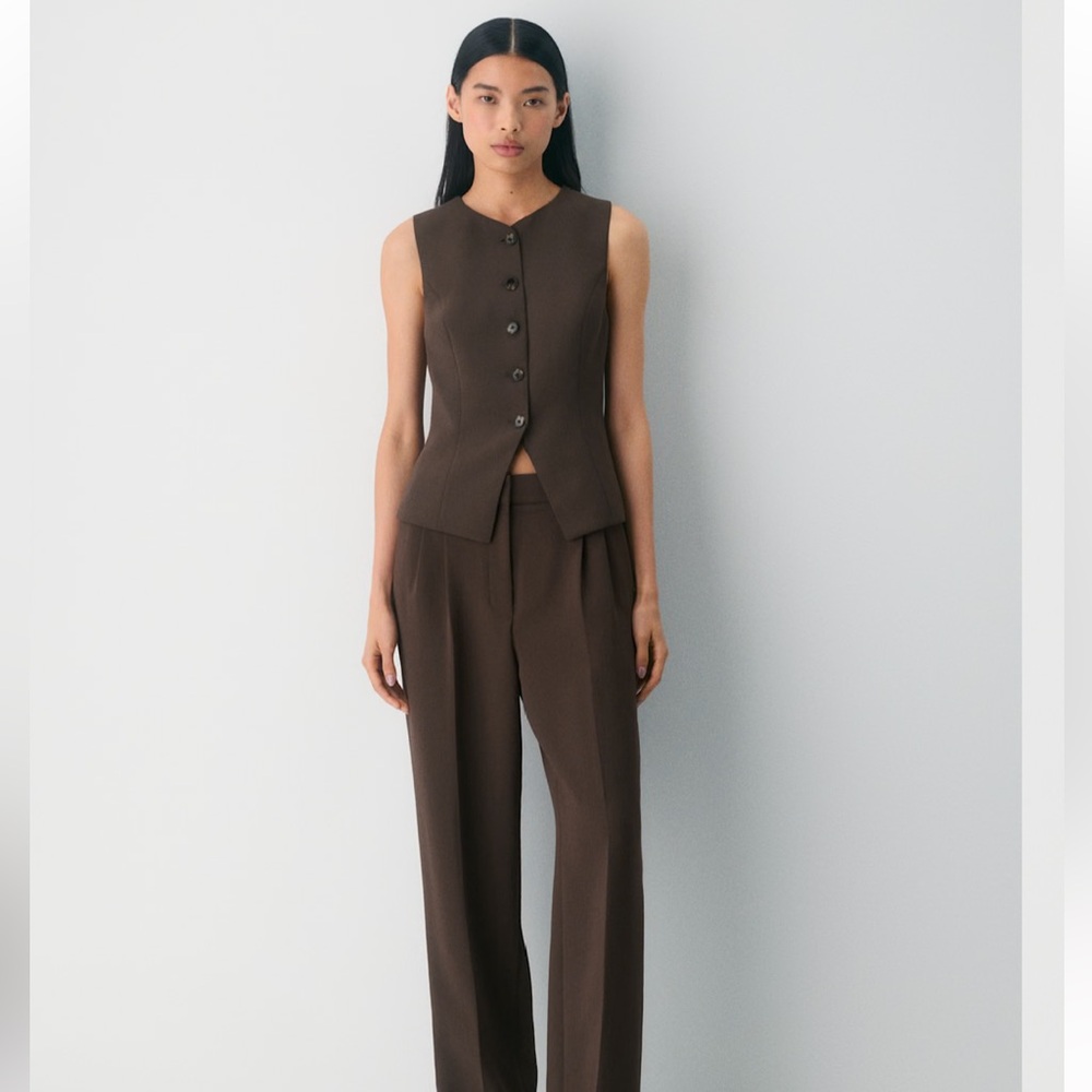 Aritzia Sleeveless Button Front Vest in Dark Brown
